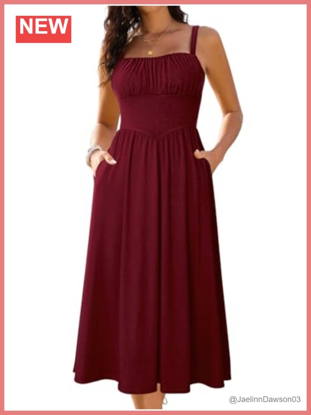 Sleeveless Ruched Bust A-Line Midi Sundress with Pockets